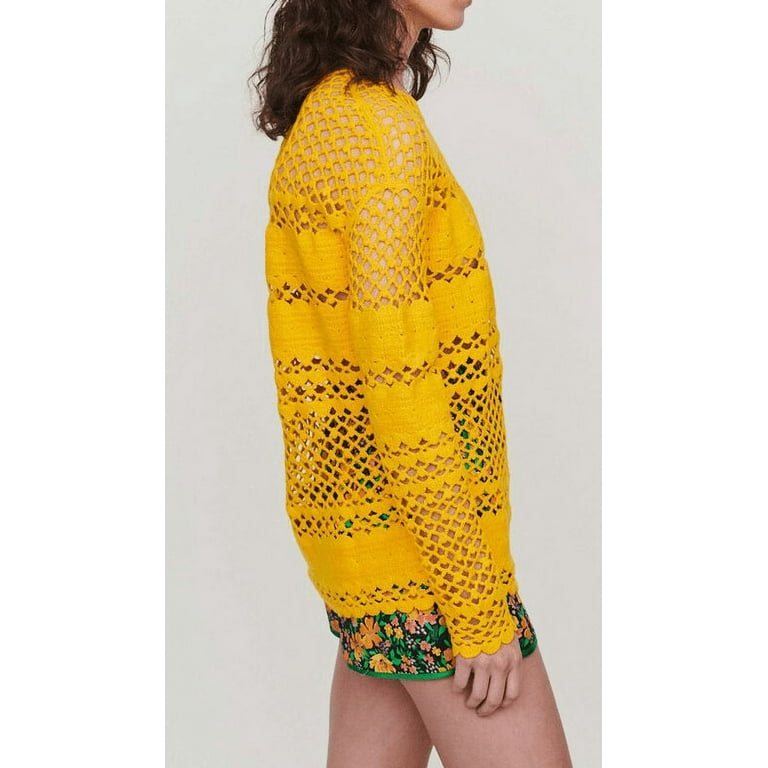 Maje JAUNE Women s Melisse Crocheted Cotton Mesh Sweater US 2 Walmart