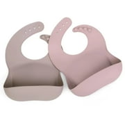 Silicone Bibs for Babies, Waterproof Baby Feeding Bibs with Food Catcher Pocket, Adjustable Silicon Bibs for Toddlers (Argil/Pale Mauve)