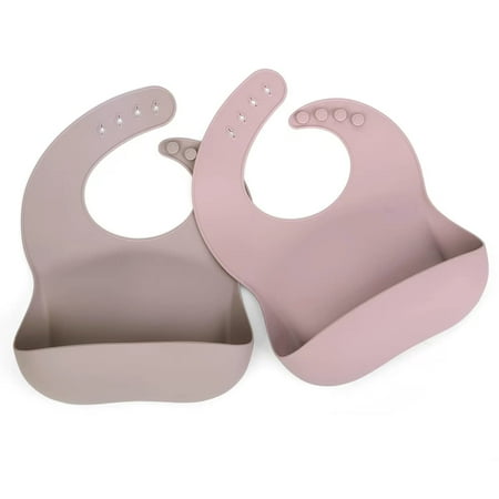 Silicone Bibs for Babies, Waterproof Baby Feeding Bibs with Food Catcher Pocket, Adjustable Silicon Bibs for Toddlers (Argil/Pale Mauve)
