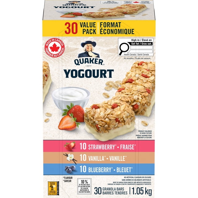Quaker Yogourt Assortiment Fraise Bleuet Vanille 30 Barres Tendres