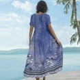 thumbnail image 4 of WTOBBY Women Casual Loose Bohemian Floral Dress Short Sleeve Long Maxi Summer Beach Swing Dress, Flowy for Vacation and Boho Chic,Blue L, 4 of 5
