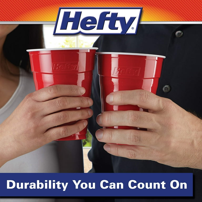 Hefty Party on Disposable Plastic Cups, Red, 18 Ounce, 30 Count