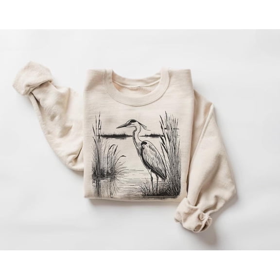 Great Blue Heron Marsh Scene Sweater, Bird Sweatshirt, Bird Lover, Birds Wildlife Nature Crewneck, Blue Heron Clothing493 Tshirt All Size S-5XL