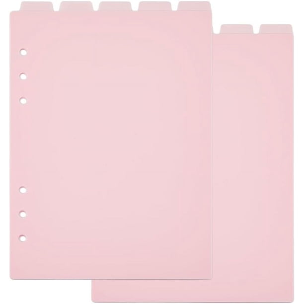 10 hojas de separadores de índice A5 de 8,6 x 5,8 pulgadas, color rosa, con pestañas, separadores verticales de plástico de 6 anillas, separadores de índice esmerilados