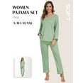 thumbnail image 2 of MAYFISH Women's 100% Cotton Pajama Set with V-Neck, Long Sleeves & Long Pants, 2-Piece Sleepwear with Pocket(Sage Green, Medium), 2 of 5