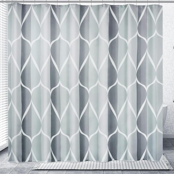 Grey Geometric Shower Curtain W 84 x H 72,Waterproof Design and Polyester,Quick-Drying, Weighted Hem, Extra Wide Size Shower Curtains Set for Bathroom,Machine Washable with 14 Hooks