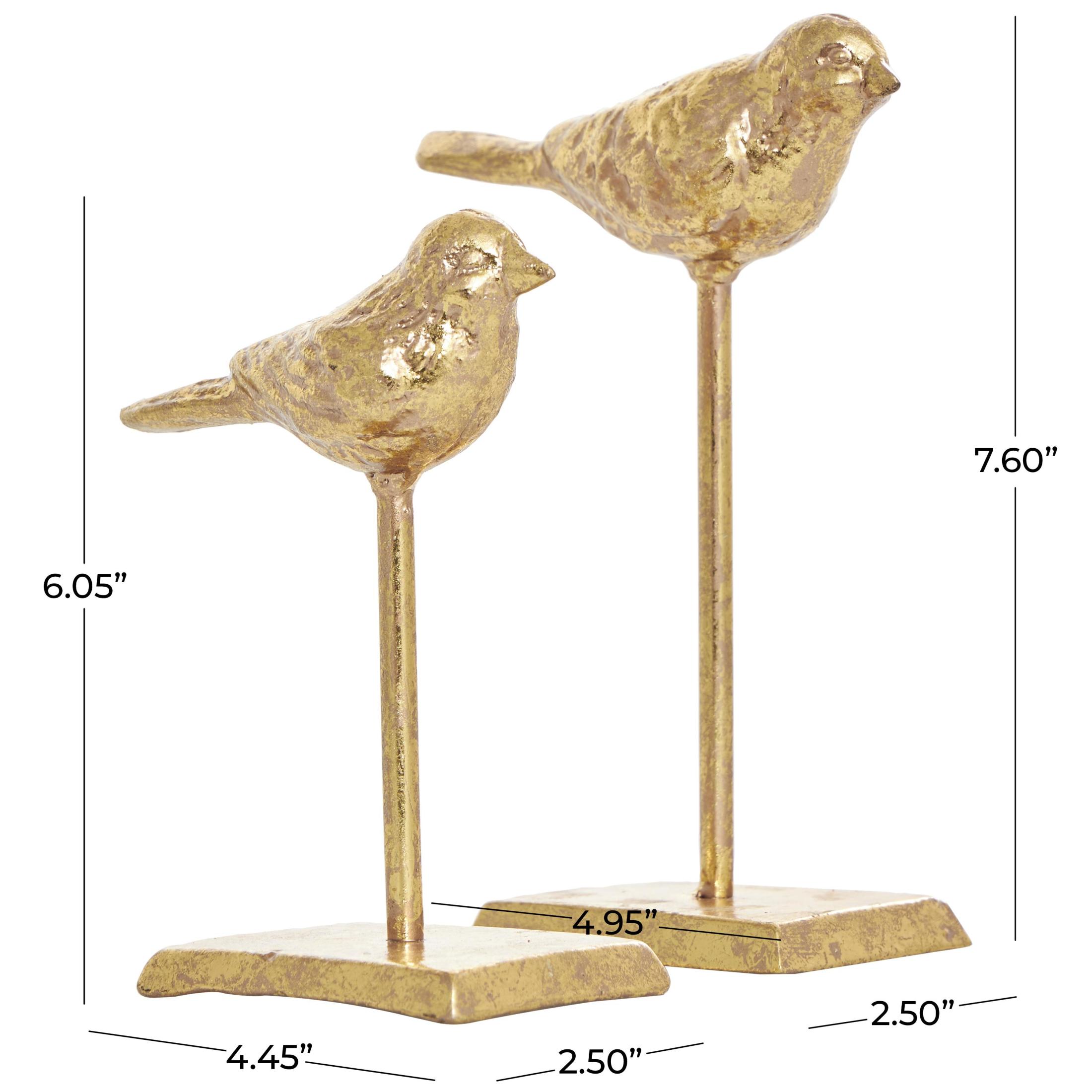 8", 6"H Gold Metal Bird Sculpture with Gold Foil Texturing, by DecMode (2 Count)