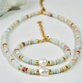 thumbnail image 3 of Natural Shoushan Stone & Freshwater Pearl & Brass Rondelle Beaded Necklaces & Beaded Bracelets Sets Golden 380mm & 160mm, 3 of 5
