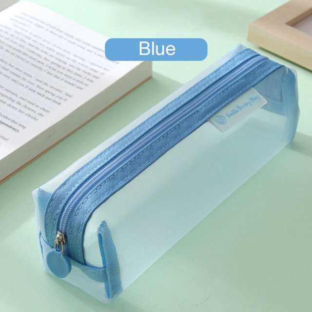Bolsa de bolígrafos de malla transparente para estuche para lápices Kawaii, organizador de bolsa de estética Simple, suministros escolares de oficina para niñas, papelería