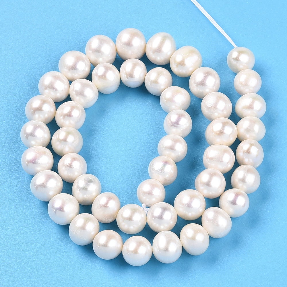 Natural Cultured Freshwater Pearl Beads Strands Round Creamy White 9~10mm Hole: 0.5mm about 46pcs/strand 15.16~15.55''(38.5~39.5cm)