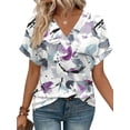 thumbnail image 1 of Blusa WIHOLL elegante casual de manga corta con cuello en V floral 3XL para mujer, 1 of 5