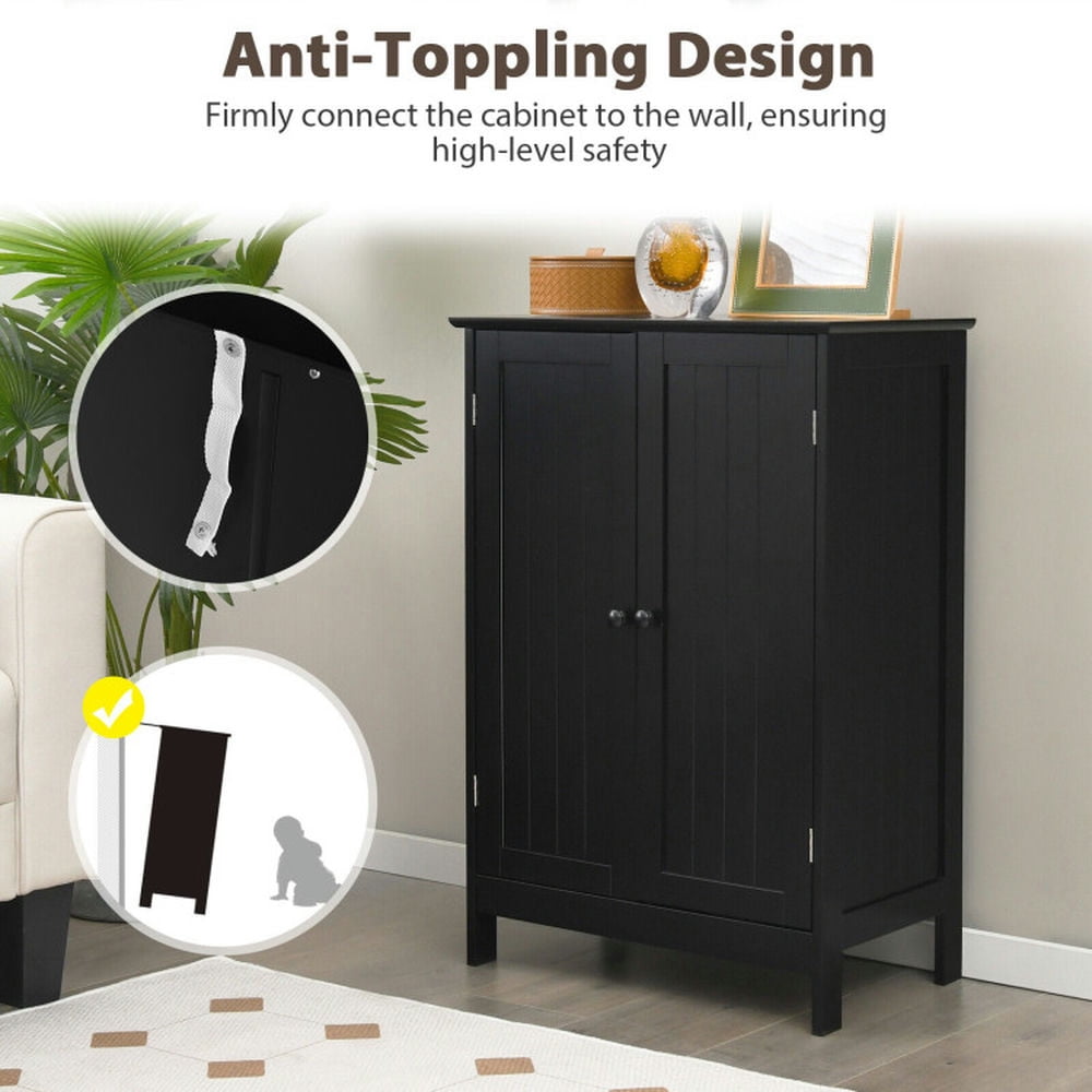 Finihen Storage Cabinet, Floor Cabinet, 2-Door Freee-Standing Bathroom Cabinet with Shelf, for Bathroom, Living Room, Bedroom, Kitchen, Black