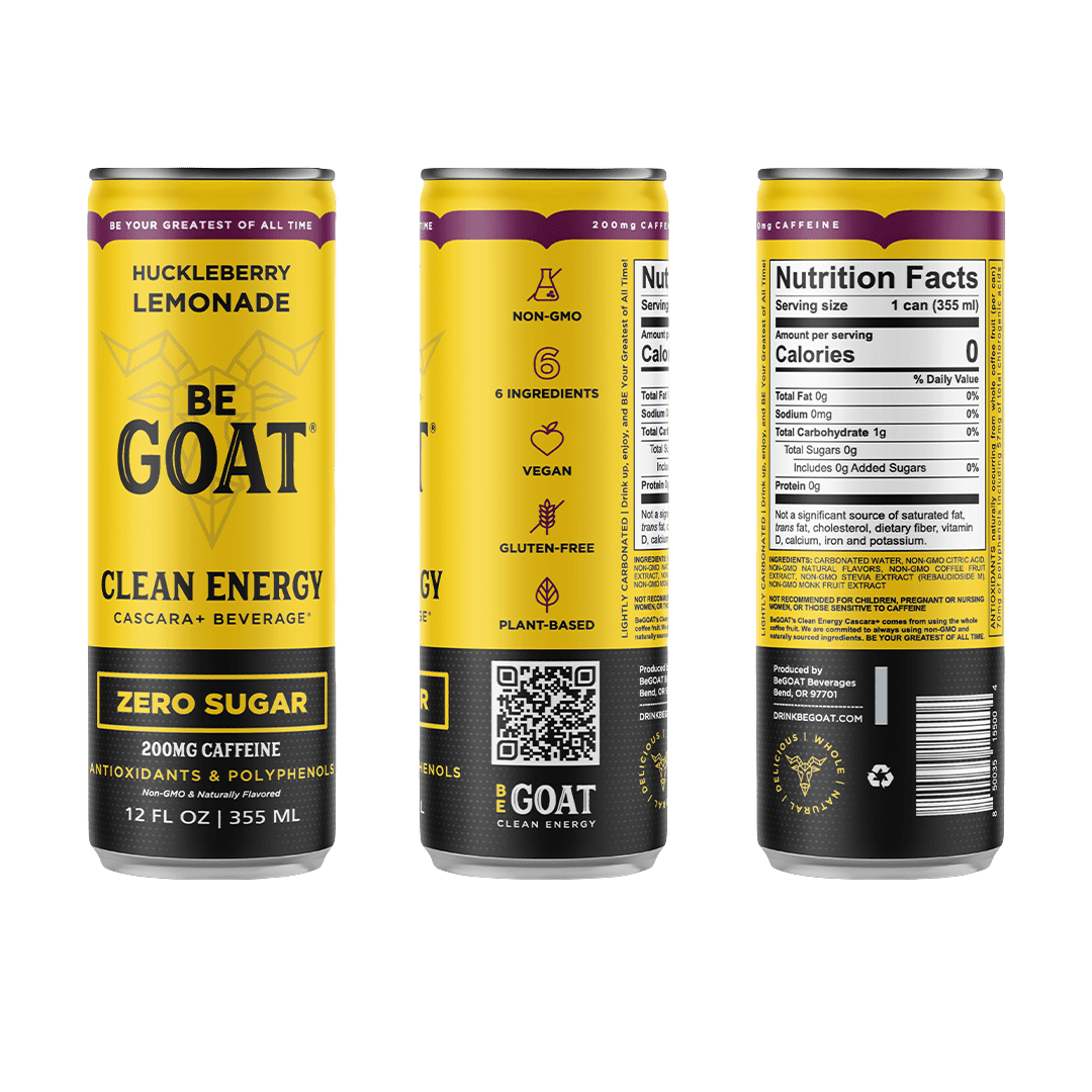 BeGOAT Huckleberry Lemonade Zero Sugar Clean Energy Drink, 12 oz can (12 Pack)