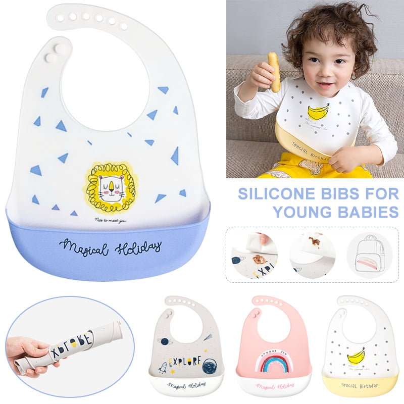 Cute Baby Soft Silicone Bib Waterproof Saliva Dripping Kids Infant Lunch Bibs CA 