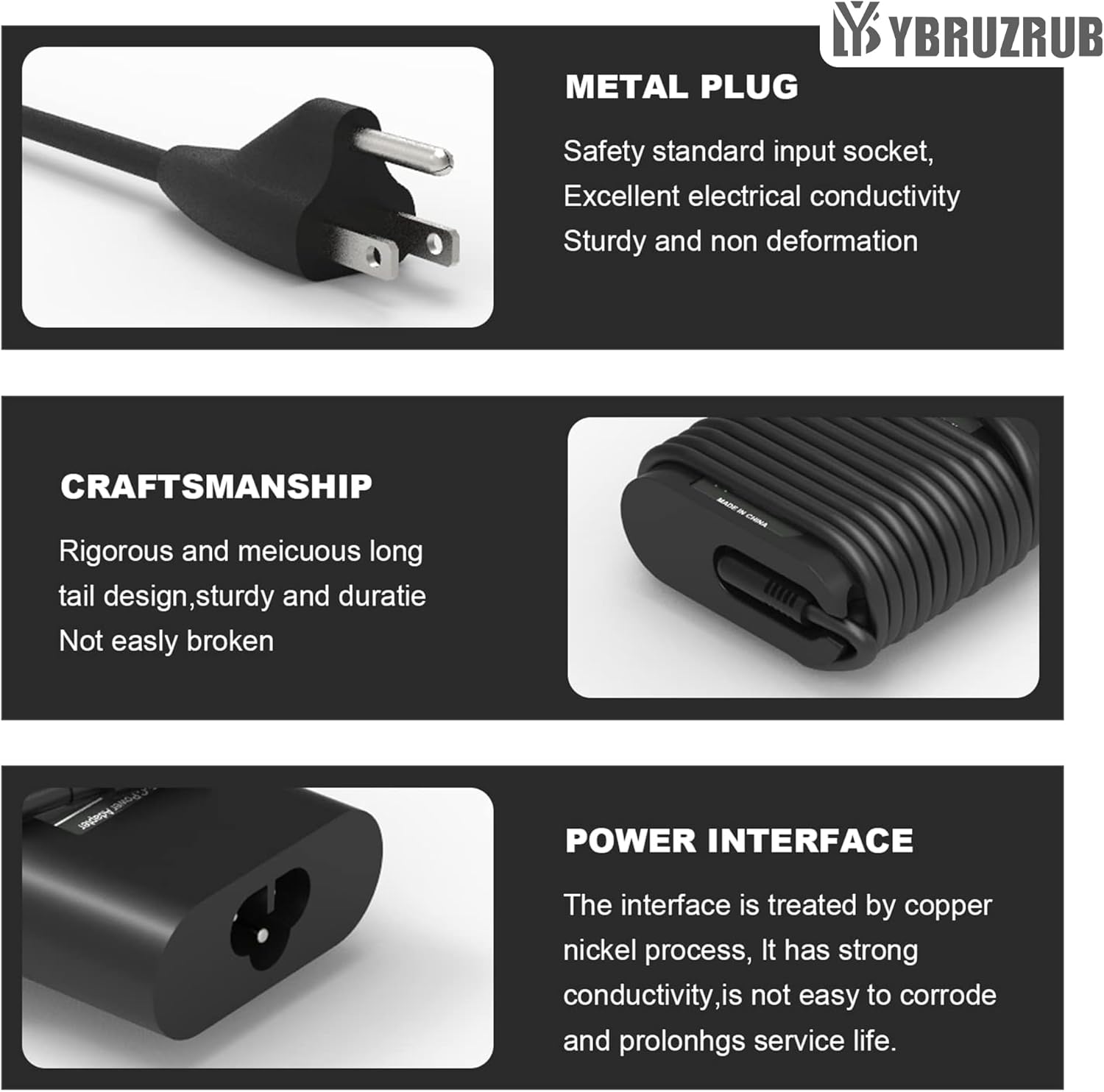 Famous Tech Shop Cargador para laptop USB-C 65W, adaptador de corriente tipo C con cable de alimentación para Dell Latitude, Xps 13 y Chromebook 4