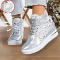 thumbnail image 6 of KELINFONG Platform Hidden Heels Sneakers for Women Lace Crochet Lace Up High Heels Walking Shoes, 6 of 8