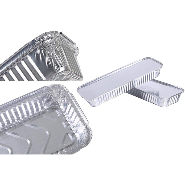 20 Bandejas Aluminio con Tapa/Bandeja Barbacoa Aluminio, (20 Bandejas Aluminio con Tapa: 35x13x5cm –),plata