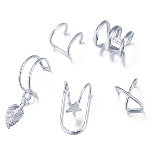 5 Unids/set Oro Hoja Sin Perforación Oreja Puños/Pendientes De Cartílago Falsos Punk Ear Piercing-Clip/Mujeres De Puño De