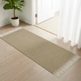 thumbnail image 3 of Brown Farmhouse Kitchen Runner Rug 2'x4', Vintage Country Monochrome Textured Washable Rug with Tassels, Non Slip Woven Cotton Bathroom Rugs Hallway Carpet for Foyer Bedroom Entry Back Door Decor, 3 of 9