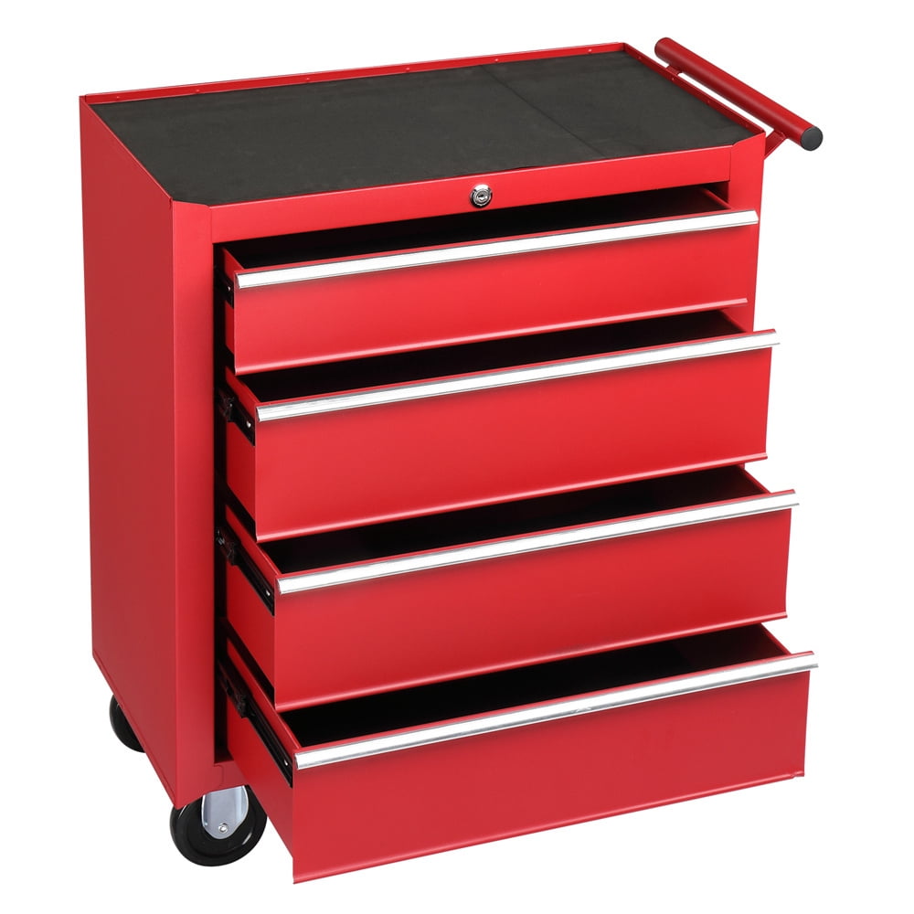 Tcbosik 4-Drawer Tool Chest with Wheels, Heavy Duty Rolling Tool Cabinet, Lockable Tool Organizer for Garage, Warehouse, Repair Shop, Red