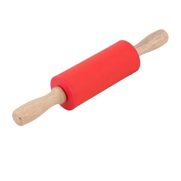 Unique Bargains Home Kitchenware Wood Handle Flour Dumpling Roller Red 23cm Length Rolling Pin