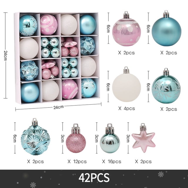 42Pcs Mixed Christmas Balls Baubles Xmas Tree Ornament Christmas Home Decoration