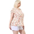 thumbnail image 4 of Women's Plus Size Tops Floral Printed Ruffle Trim V Neck Layered Sleeve Blouse Pink 2X, 4 of 7