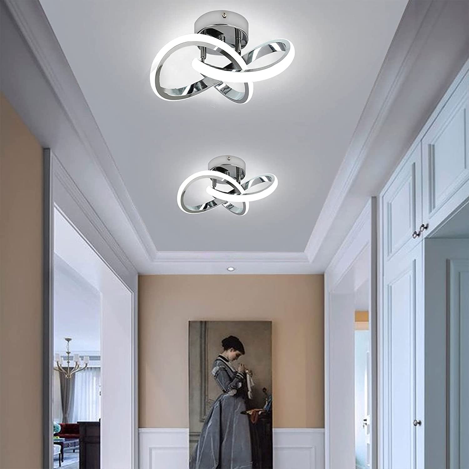 ADISUN Modern LED Ceiling Light Fixtures, Flush Mount Ceiling Lighting, Creative Lamp Cool White 6000K Bulbs Included, Chrome