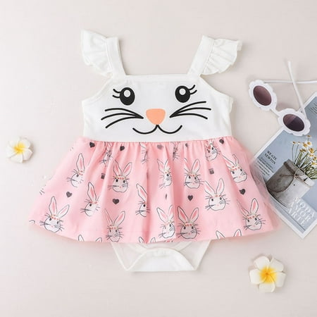 

NIUREDLTD Baby Summer Girls Autumn Spring Clothing Cute Rabbit Bunny Easter Print Romper Dress Clothing