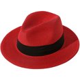 thumbnail image 1 of Sombrero Panamá enrollable de paja de ala ancha para mujer, cinturón con hebilla, sombrero para el sol de playa Fedora UPF50+ (15 rojo) Sailing Electrónica, 1 of 4