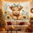 thumbnail image 3 of Highland Cow Calf Surrounded by Sunflowers and Eucalyptus, Cozy Farmhouse for Animal Lovers, Gentle Floral Wall Art, Birthday Gift, Tapestry Wall Hanging for Bedroom and Living Room, 3 of 7