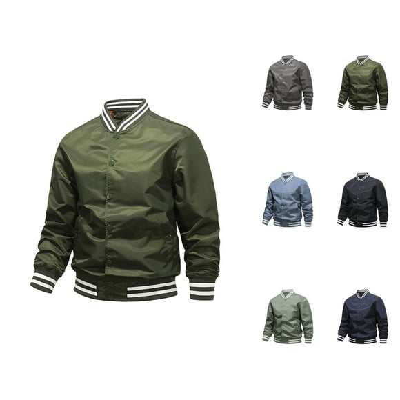 Baseball Jackets for Men 2025 Lightweight Long Sleeve Stand Collar Button Down Jacket with Pockets Outerwear Coat