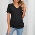 thumbnail image 4 of ECZHAW Womens Summer Tops,Women's V Neck Tunic Tops Short Sleeve T shirts with Side Shirring Ruched Blouse shirts,, 4 of 5