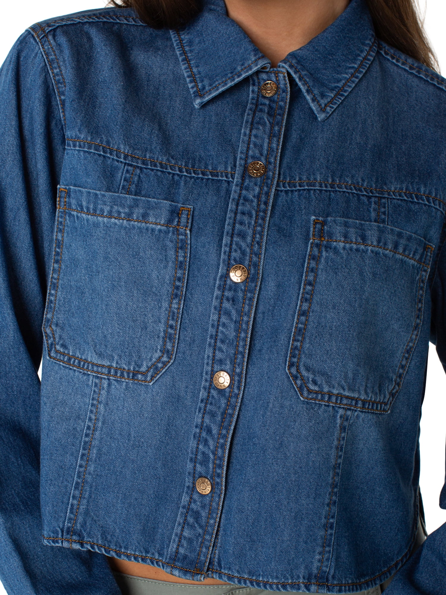 Celebrity Pink Women's and Women's Plus Hi Low Button Down Denim Top, Sizes XS-4X