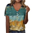 thumbnail image 2 of Fiudx Ofertas Flash Del Día Camiseta de Manga Corta con Cuello En V y Botones Estampados Informales de Verano para Mujer, 2 of 5