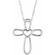 Sterling Silver Cross with Heart 16-18" Necklace