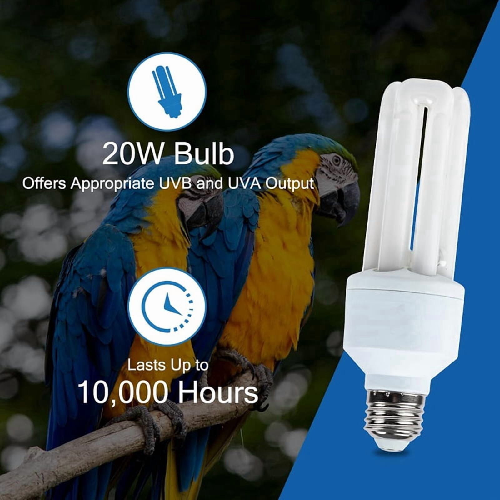 4X UVA UVB Light Bulb for Birds 2.4 UVB 20W Compact Flourescent Lamp for All Kinds Captive Birds A