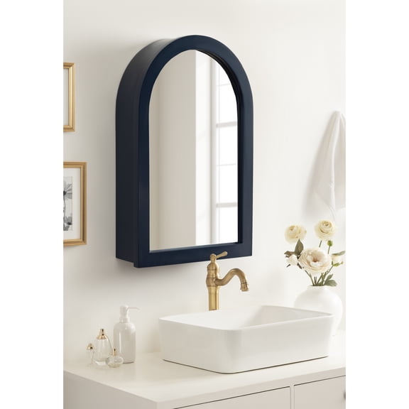 Kate and Laurel Arcott Modern Arched Bathroom Cabinet with Mirror, 20 x 6 x 30, Navy Blue, Coastal Wooden Bathroom Mirror with Storage for Bath Medicine Cabinet or Over-the-Toilet Storage Option