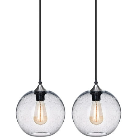 

MANXING Pendant Lighting Kitchen Island Modern Rustic Glass Hanging Lights Globe Clear Seeded Bubble Light Fixtures Bedroom Bathroom Office Brushed Nickel 8.7 Inch Diam 2 Pack
