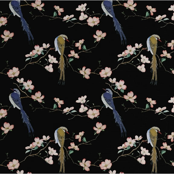 S4Sassy Bird Blossom Wallpaper - Black Wall Covering, 25" x 120" Self-Adhesive Vinyl Wall Paper, Decorative Walls Wrap, Easy DIY Walls Covering For Bedroom, Living Room, Living Space