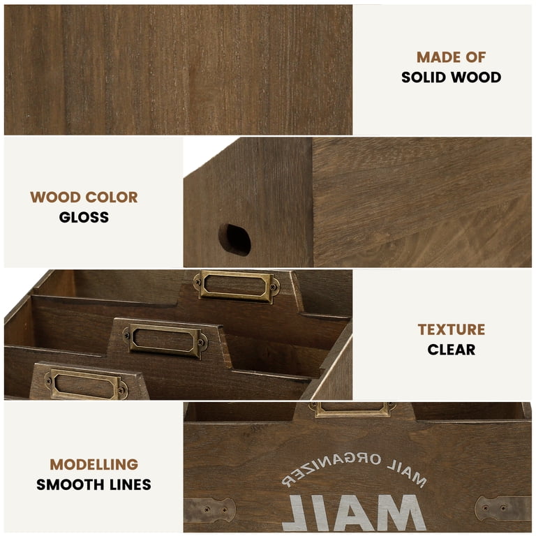 Keyohome Wooden Mail Organizer, 3-Compartment Brown photo 4