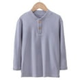 thumbnail image 4 of vdgthytj Boys Girls Long Sleeve Shirts Casual Crewneck Button Solid Color Basic Tee Tops for Kids Fall Clothes, 4 of 4