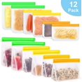 thumbnail image 1 of Bolsas para sándwich reutilizables, 12 bolsas de almacenamiento sin BPA (15,3x10,5x5,1 cm 4 piezas) (20,3x14,5x5,1 cm 4 piezas) (25,4x18, 3 x 5,1 cm 4 piezas) para organizador de casilleros de alimentos Bolsa de protección ambiental impermeable súper gruesa ER, 1 of 5
