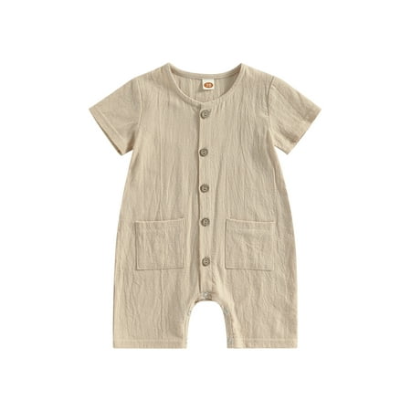 

Coduop Infant Baby Summer Bodysuit Jumpsuit Short Sleeve Button Down Playsuit for Newborns