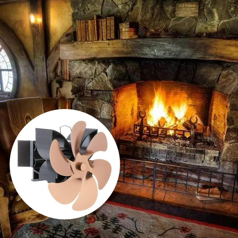 6 Blades Flue Pipe Stove Fan Fireplace, Wood Burning Heat Powered