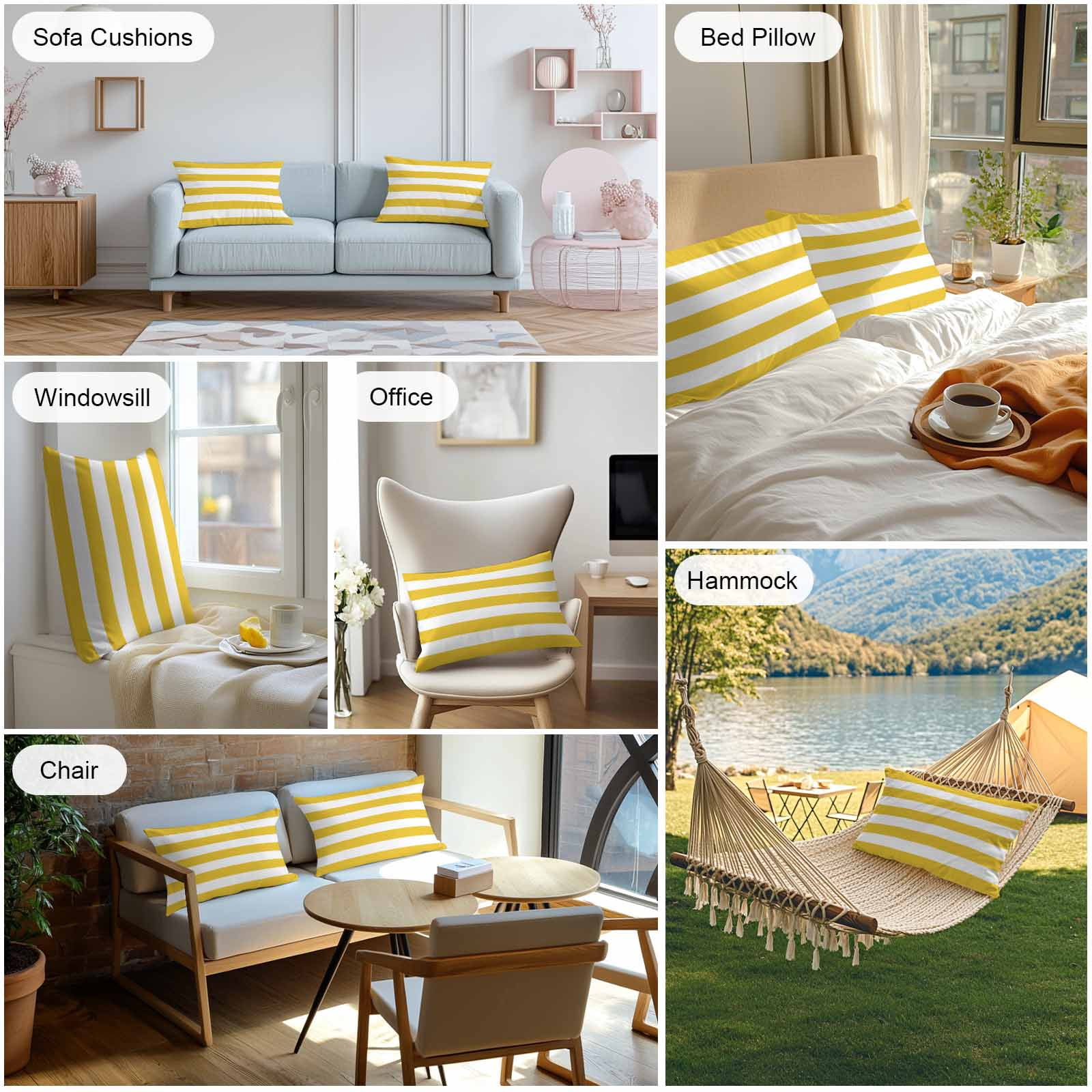 Outdoor Waterproof Throw Pillow Covers Set of 2 Yellow White Stripe Decorative Pillowcases Lumbar Outdoor Pillows Cushion Case 20x12 Inch Simple Style Striped Patio Pillows for Couch Sofa Bed Garden
