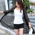 thumbnail image 3 of Magazine Women Open Front Lace Splicing Thin Cardigan, Flare Sleeves Long Style Outerwear, 3 of 5