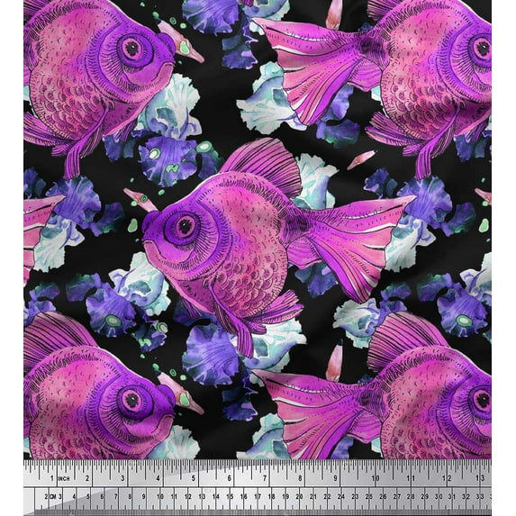 Soimoi Rayon Fabric Fish Ocean Print Fabric by Yard 56 Inch Wide
