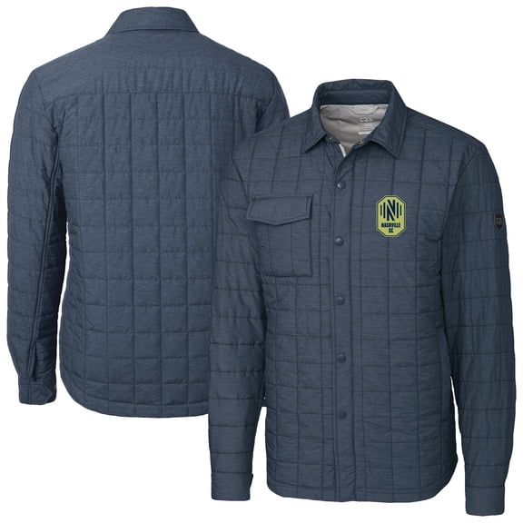 Men's-Cutter & Buck  Anthracite Nashville SC Big & Tall Rainier PrimaLoft Eco Insulated Full-Snap Quilted Shirt Jacket