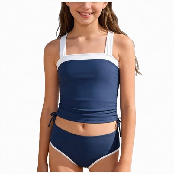 mgoYE Girl Swimsuits Size 8 Girls Swimsuit Bikini Set 2 Piece Bathing Suits Color Block Criss Cross Swimwear(Blue,5-6 Years)
